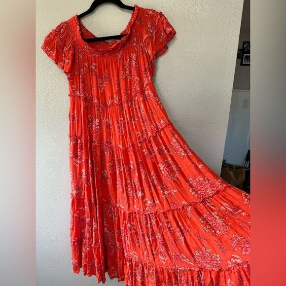 Free People Barclay Off the Shoulder Tiered Floral Print Ruffle Maxi Dress Sz M - Picture 6 of 14